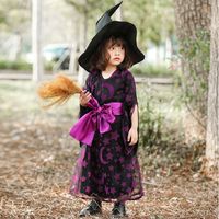 Fashion Halloween Children Purple Witch Star Moon Print Dress Wholesale Nihaojewelry main image 3