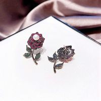 Korea Retro Rose Pearl Zircon Micro-inlaid Copper Earrings Wholesale Nihaojewelry main image 4