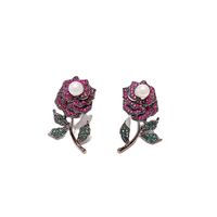Korea Retro Rose Pearl Zircon Micro-inlaid Copper Earrings Wholesale Nihaojewelry main image 6