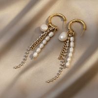 Boucles D&#39;oreilles En Strass Incrustées De Cercle De Bambou Perle Baroque Rétro En Gros Nihaojewelry main image 1