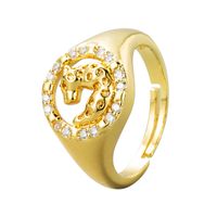 Europe And America Cross Border Copper-plated Gold Inlaid Zircon Geometric Moon Rose Flower Leopard Head Ring Hip Hop Men And Women Opening Ring main image 6