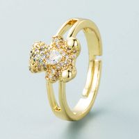 Cross-border European And American Style Simple Personality Copper Plated Real Gold Geometric Bear Ring Female Micro Inlaid Zircon Opening Index Finger Ring main image 5