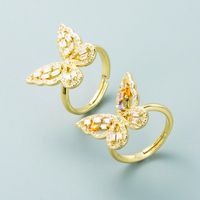 Simple Copper Gold-plated Colorful Zircon Hollow Butterfly Ring Wholesale Nihaojewelry main image 1