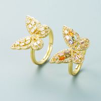 Simple Copper Gold-plated Colorful Zircon Hollow Butterfly Ring Wholesale Nihaojewelry main image 3