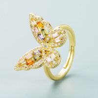 Simple Copper Gold-plated Colorful Zircon Hollow Butterfly Ring Wholesale Nihaojewelry main image 4