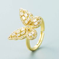 Simple Copper Gold-plated Colorful Zircon Hollow Butterfly Ring Wholesale Nihaojewelry main image 5