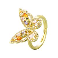 Simple Copper Gold-plated Colorful Zircon Hollow Butterfly Ring Wholesale Nihaojewelry main image 6