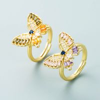 Fashion Gold-plated Copper Inlaid Zircon Butterfly Ring Wholesale Nihaojewelry main image 2