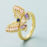 Fashion Gold-plated Copper Inlaid Zircon Butterfly Ring Wholesale Nihaojewelry main image 4
