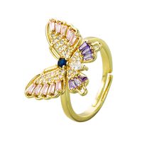 Fashion Gold-plated Copper Inlaid Zircon Butterfly Ring Wholesale Nihaojewelry main image 6