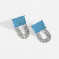 Cross-border Hot Selling Niche Designer Square Resin Earrings Multi-layer Tassel Decorative Geometric Gem Earrings Tide main image 4