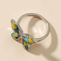 Cross-border New Arrival Colorized Butterfly Ring European And American Simple Retro Metal Opening Adjustable Ring Little Finger Ring Women main image 4