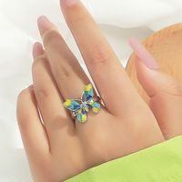 Cross-border New Arrival Colorized Butterfly Ring European And American Simple Retro Metal Opening Adjustable Ring Little Finger Ring Women main image 6