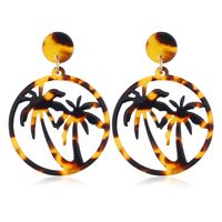 Cross-border New Arrival European And American Personalized Coconut Tree Earrings Cellulose Acetate Sheet Leopard Print Earrings Ear Studs Earrings Wholesale main image 3