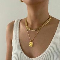 Exclusive For Cross-border Retro Square Chessboard Plaid Necklace Stainless Steel Gold-plated Chain Ins Internet Celebrity Necklace For Women main image 1