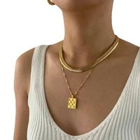 Exclusive For Cross-border Retro Square Chessboard Plaid Necklace Stainless Steel Gold-plated Chain Ins Internet Celebrity Necklace For Women main image 6