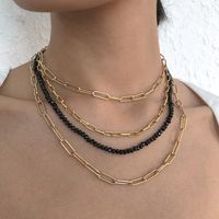 Wholesale Jewelry Multi-layer Hollow Chain Black Imitation Crystal Beaded Necklace Nihaojewelry main image 1