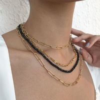 Wholesale Jewelry Multi-layer Hollow Chain Black Imitation Crystal Beaded Necklace Nihaojewelry main image 3