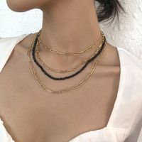 Wholesale Jewelry Multi-layer Hollow Chain Black Imitation Crystal Beaded Necklace Nihaojewelry main image 4