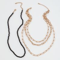 Wholesale Jewelry Multi-layer Hollow Chain Black Imitation Crystal Beaded Necklace Nihaojewelry main image 5