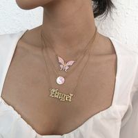 Wholesale Jewelry Multi-layer Butterfly Gossip Letter Pendant Necklace Nihaojewelry main image 4