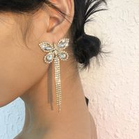 Retro Full Diamond Butterfly Tassel Earrings Wholesale Nihaojewelry main image 5