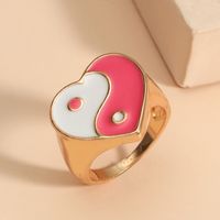 Ins Même Style Potins Amour En Forme De Coeur Anneau Vintage Dripping Huile Yin Yang Tai Chi Anneau Européen Et Américain Internet Hot Personnalisé Index Bague main image 5