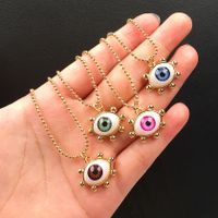 Simple Double Layer Gold-plated Beads Resin Eye Pendant Necklace Wholesale Nihaojewelry main image 6