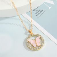 New Butterfly Hollow Diamond Round Pendent Necklace Wholesale Nihaojewelry sku image 1