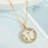 New Butterfly Hollow Diamond Round Pendent Necklace Wholesale Nihaojewelry sku image 2