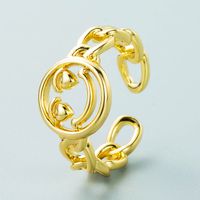 Retro Geometric Hollow Smile Heart Shape Copper Gold-plated Ring Wholesale Nihaojewelry sku image 1