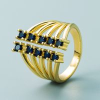 Bague Ouverte Creuse Multicouche En Zircon Incrusté De Cuivre Plaqué Or Rétro En Gros Nihaojewelry sku image 3