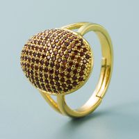Europe And America Cross Border Copper-plated Gold Inlaid Zircon Geometric Oval Ring Hip Hop Unisex Open Big Diamond Finger Ring sku image 2