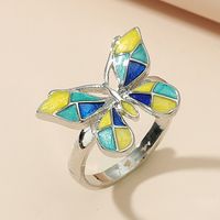 Cross-border New Arrival Colorized Butterfly Ring European And American Simple Retro Metal Opening Adjustable Ring Little Finger Ring Women sku image 1