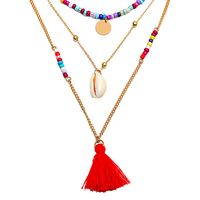Wholesale Jewelry Retro Multi-layer Hand-woven Shell Pendant Tassel Necklace Nihaojewelry sku image 1