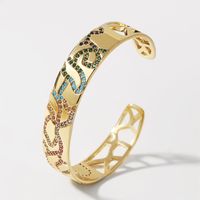 European And American Style Simple Personality Geometric Copper Inlaid Zirconium Open-ended Bracelet Female Ins Internet Hot Fashionable Real Gold Plating Bracelet sku image 2
