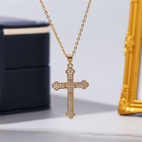 European And American Trendy Unique Copper Inlaid Zircon Cross Necklace Female Korean Cute Real Gold Plating Pendant Jewelry sku image 1