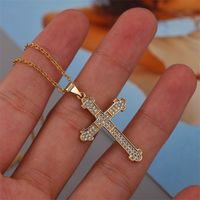 European And American Trendy Unique Copper Inlaid Zircon Cross Necklace Female Korean Cute Real Gold Plating Pendant Jewelry main image 3