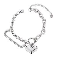 Bracelets D&#39;étiquette De Verrouillage De Chaîne De Forme De Coeur De Mode D&#39;acier Au Titane En Gros Nihaojewelry main image 6