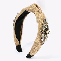 Cross-border European And American Woven Diamond-laid Headband Internet Celebrity Vacation Style French Covered Wide Edge Raffia Woven Flower Headband main image 1