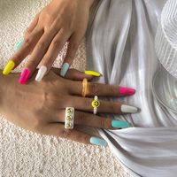 Personalized Geometric Multi-color Smiley Pearl Set Rings Europe And America Cross Border Fashion Hollowed-out Acrylic Ring main image 2