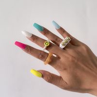 Personalized Geometric Multi-color Smiley Pearl Set Rings Europe And America Cross Border Fashion Hollowed-out Acrylic Ring main image 3