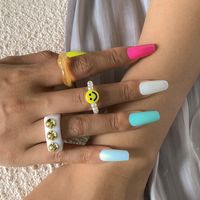 Personalized Geometric Multi-color Smiley Pearl Set Rings Europe And America Cross Border Fashion Hollowed-out Acrylic Ring main image 4