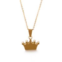 Titanium Steel 18K Gold Plated Fashion Crown Pendant Necklace main image 2