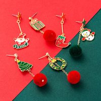 New Plush Ball Alloy Oil Dripping Snowman Christmas Boots Earrings Wholesale Nihaojewelry main image 3