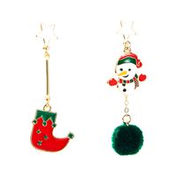 New Plush Ball Alloy Oil Dripping Snowman Christmas Boots Earrings Wholesale Nihaojewelry main image 6