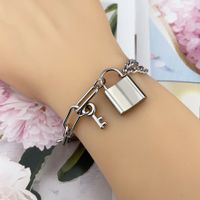 Titanium Steel Fashion Heart Shape Chain Lock Tag Bracelets Wholesale Nihaojewelry sku image 9