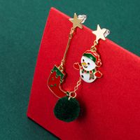 New Plush Ball Alloy Oil Dripping Snowman Christmas Boots Earrings Wholesale Nihaojewelry sku image 1