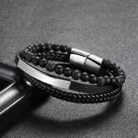 1 Piece Fashion Round Pu Leather Alloy Beaded Layered Patchwork Men's Bracelets sku image 6