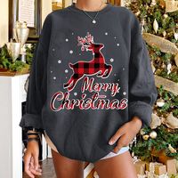Round Neck Christmas Elk Plaid Print Long-sleeved Pullover Sweater Wholesale Nihaojewelry main image 3